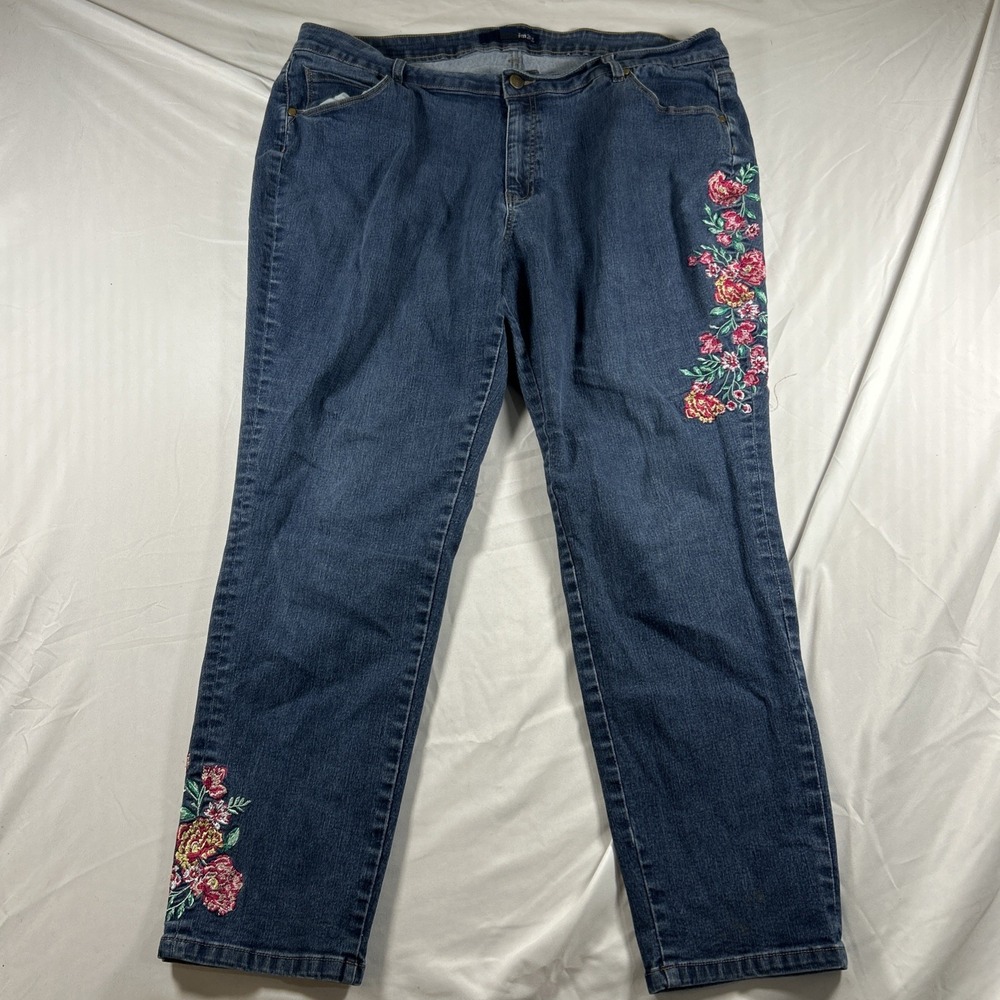 Denim 24/7 Women Jeans Vintage Embroidered Floral Straight Dark Wash 22W Q151